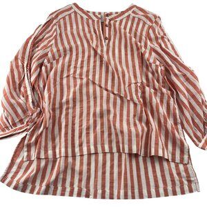 Cato Womens Striped Button-Front Blouse Large Orange White 3/4 Sleeves Pullover